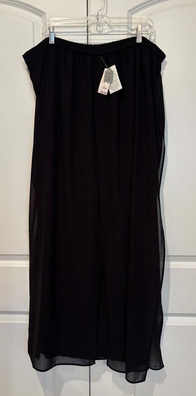 dressbarn Women's Plus Size 24W Black Chiffon Overlay Wide Leg Pants